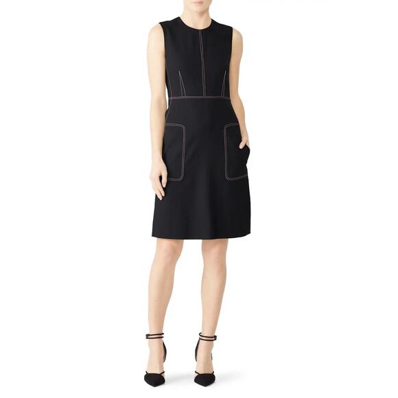 Diane von Furstenburg Tedi Seam Dress Black Pink Stitching 10‎ Wool Shift Sheath - Picture 1 of 9